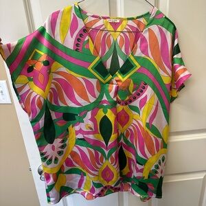 JODIFL Vibrant Pink and Green Abstract Blouse